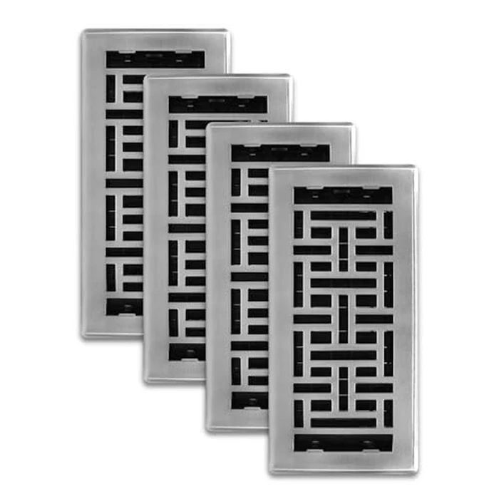 Decor Grates (4-Pack) AJH410-NKL Oriental Floor Register, 4x10 Inches, Brushed Nickel Finish by Decor Grates - Image 1