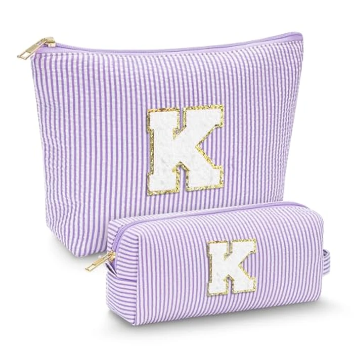 LIAN Makeup Bag Initial Makeup Bag Cosmetic Case Travel Toiletry Bags for Women Teen Girls Friend Wedding Personalized Gifts(Purple-K) by Lian - Used - Good condition - CA$15.29