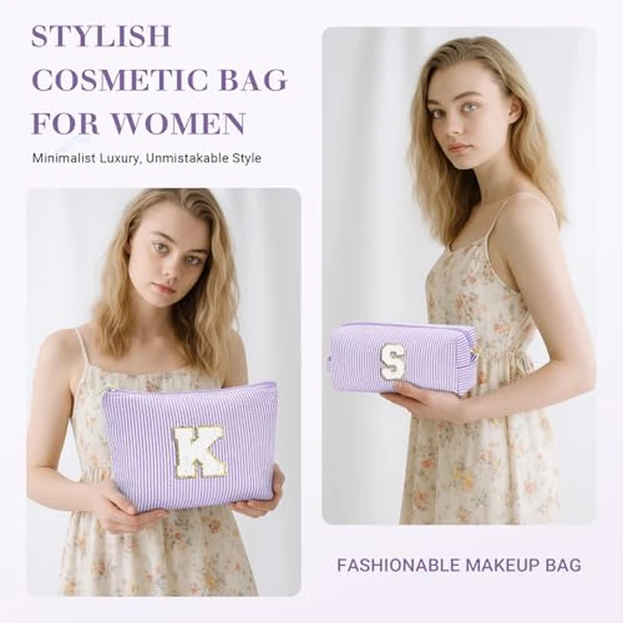 LIAN Makeup Bag Initial Makeup Bag Cosmetic Case Travel Toiletry Bags for Women Teen Girls Friend Wedding Personalized Gifts(Purple-K) by Lian - Image 4