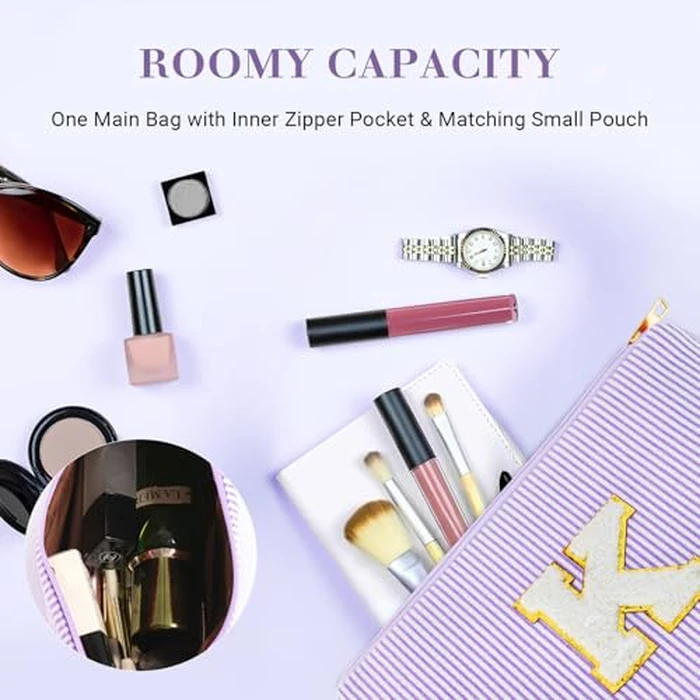LIAN Makeup Bag Initial Makeup Bag Cosmetic Case Travel Toiletry Bags for Women Teen Girls Friend Wedding Personalized Gifts(Purple-K) by Lian - Image 5