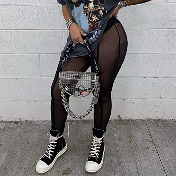 Atyfuniby Womens Leggings High Waisted - Sexy Skinny Mesh See Through Pants Jogger Sweatpants Black S by Atyfuniby - Used - Like New condition