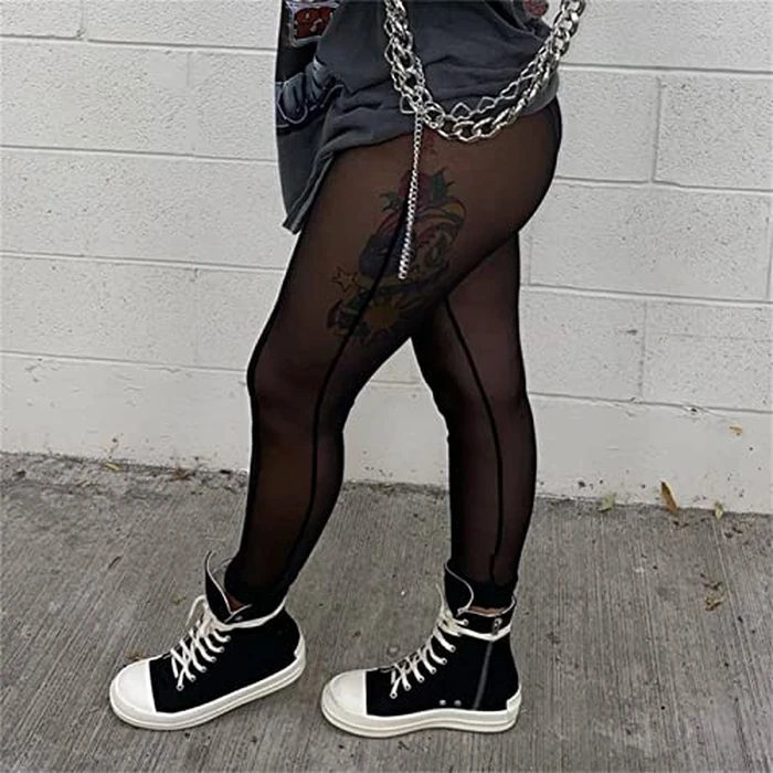 Atyfuniby Womens Leggings High Waisted - Sexy Skinny Mesh See Through Pants Jogger Sweatpants Black S by Atyfuniby - Image 2