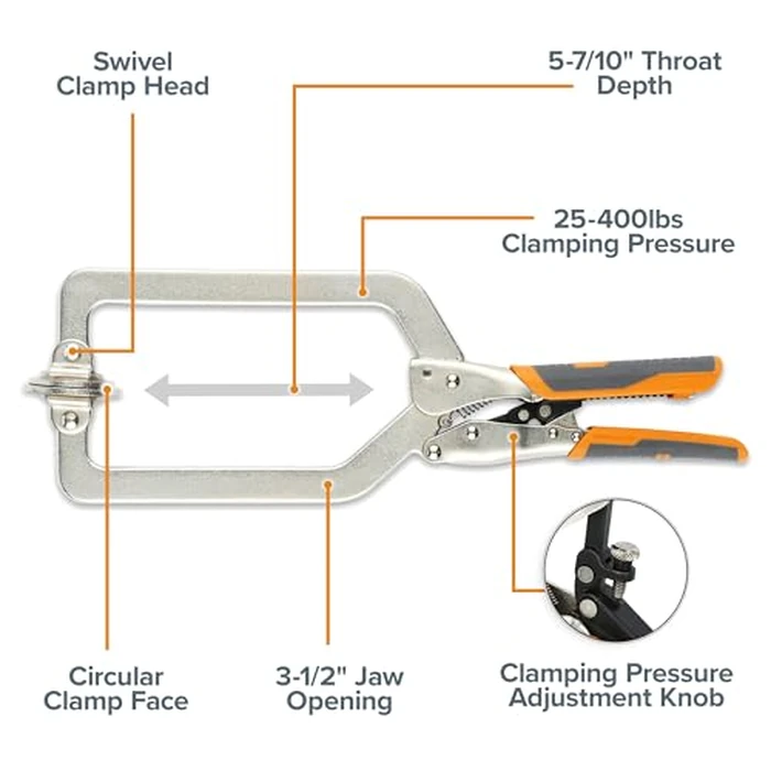 BORA Auto Adjust 6 inch Locking Vise Grip Clamp - Heavy Duty Multi Purpose Welding Clamps with Comfortable Grips Perfect C Clamp for Woodworking, Welding, and Metalworking by BORA - Image 2