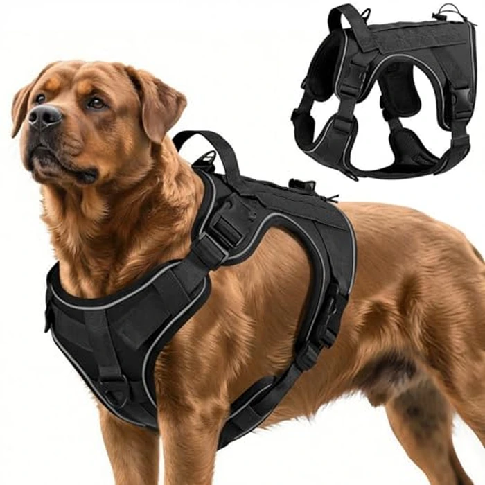 VavoPaw Heavy Duty Tactical Dog Harness for Large Dogs, No Pull Adjustable Pet Harness Reflective Service Training Easy Control Pet Vest Military K9 Working Dog Harnesses, Black, XL by VavoPaw - Used - Very Good condition - CA$23.56