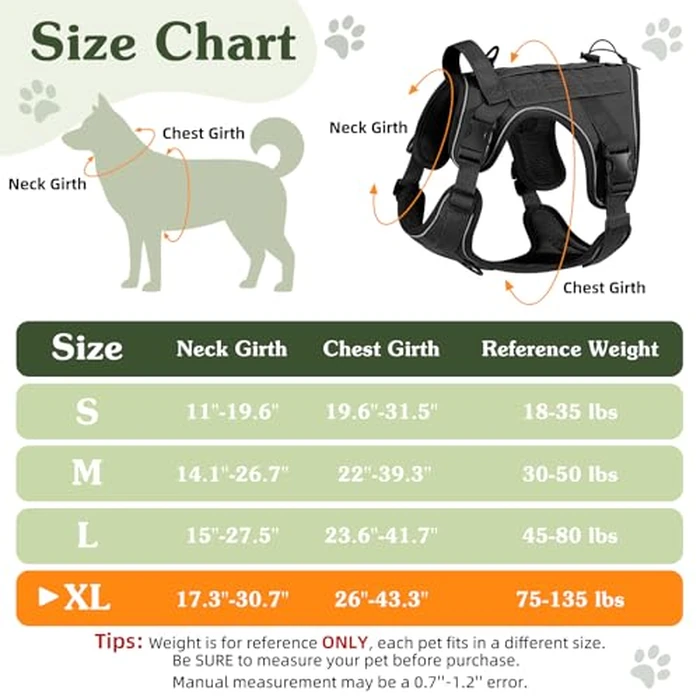 VavoPaw Heavy Duty Tactical Dog Harness for Large Dogs, No Pull Adjustable Pet Harness Reflective Service Training Easy Control Pet Vest Military K9 Working Dog Harnesses, Black, XL by VavoPaw - Image 2