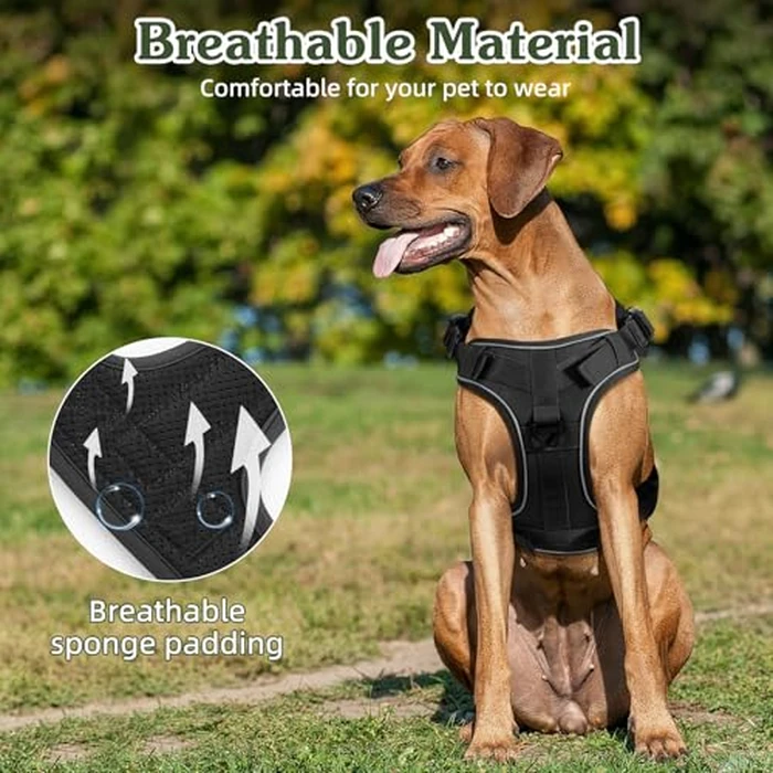 VavoPaw Heavy Duty Tactical Dog Harness for Large Dogs, No Pull Adjustable Pet Harness Reflective Service Training Easy Control Pet Vest Military K9 Working Dog Harnesses, Black, XL by VavoPaw - Image 3