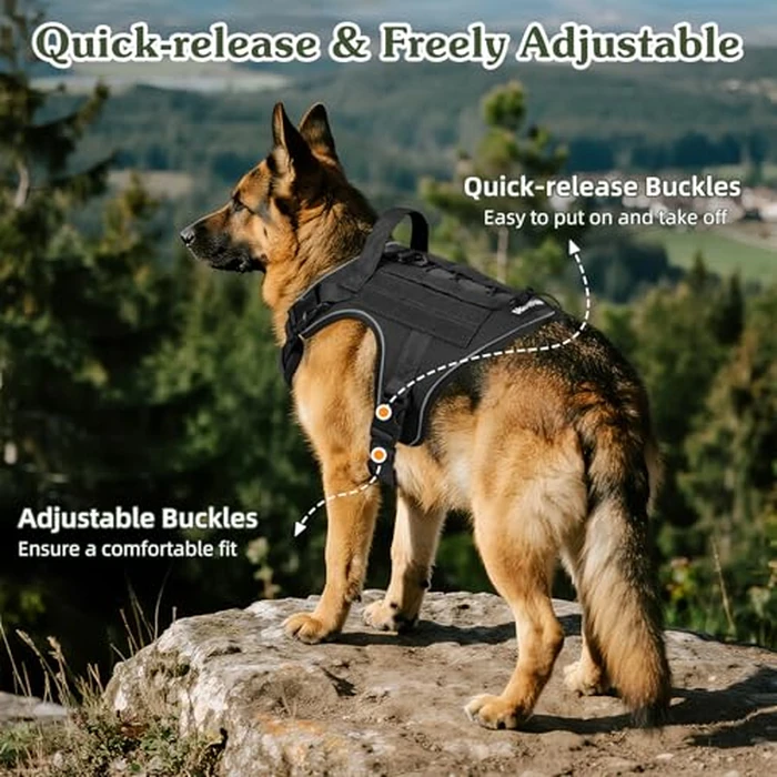 VavoPaw Heavy Duty Tactical Dog Harness for Large Dogs, No Pull Adjustable Pet Harness Reflective Service Training Easy Control Pet Vest Military K9 Working Dog Harnesses, Black, XL by VavoPaw - Image 4