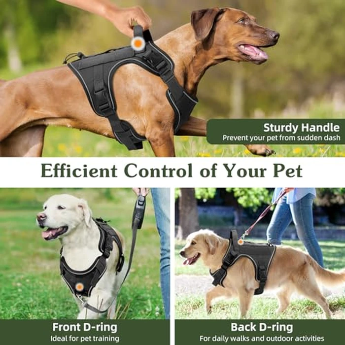 VavoPaw Heavy Duty Tactical Dog Harness for Large Dogs, No Pull Adjustable Pet Harness Reflective Service Training Easy Control Pet Vest Military K9 Working Dog Harnesses, Black, XL by VavoPaw - Image 5