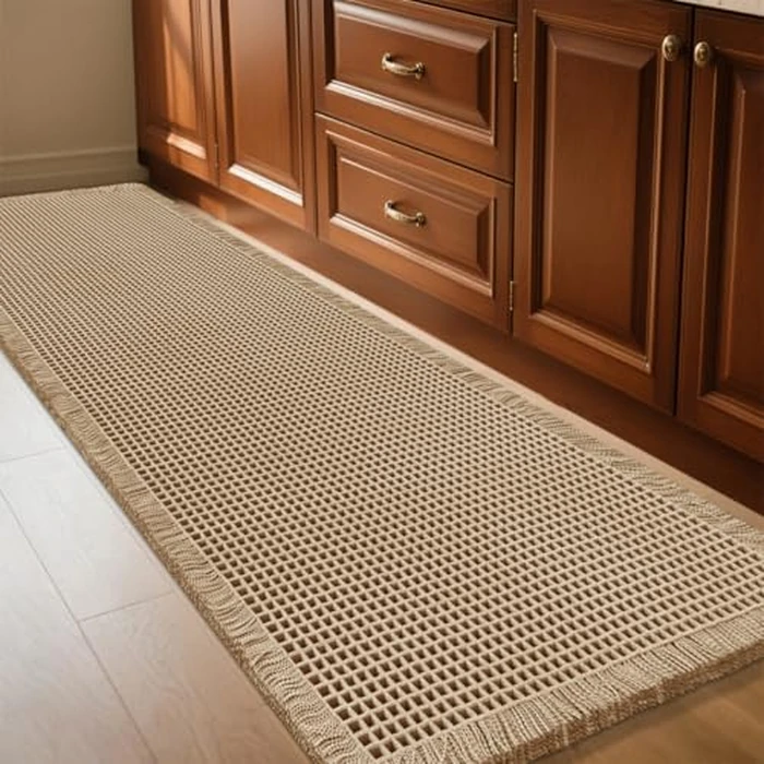 Waffle Bath Mat Beige 5'x2', Boho Woven Modern Bath Mat Rugs, Absorbent Non Slip Bathroom Rugs, Soft Washable Bath Rugs with Tassels for Bathroom, Bedroom, Kitchen, Shower, Tub by IM HOME - Used - Acceptable condition - CA$29.24