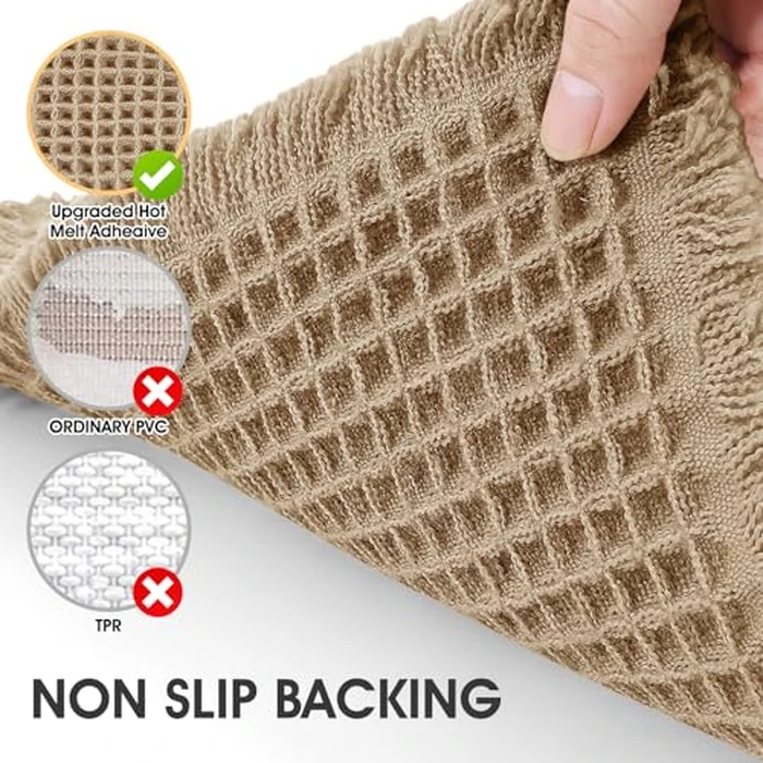 Waffle Bath Mat Beige 5'x2', Boho Woven Modern Bath Mat Rugs, Absorbent Non Slip Bathroom Rugs, Soft Washable Bath Rugs with Tassels for Bathroom, Bedroom, Kitchen, Shower, Tub by IM HOME - Image 3