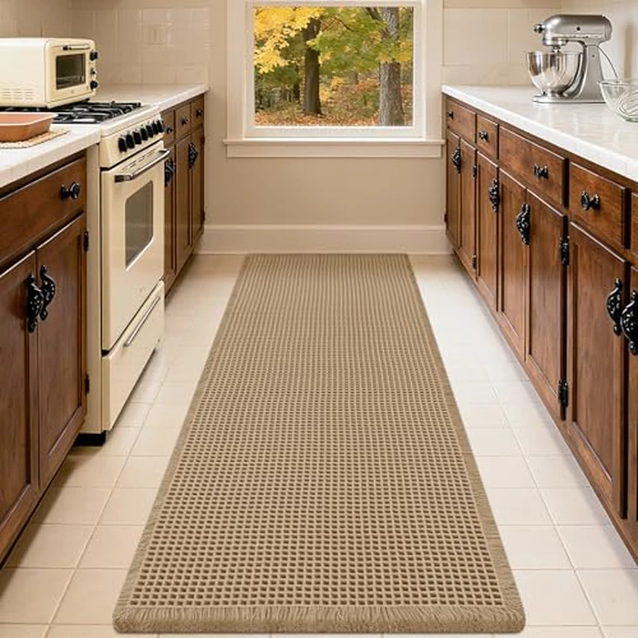 Waffle Bath Mat Beige 5'x2', Boho Woven Modern Bath Mat Rugs, Absorbent Non Slip Bathroom Rugs, Soft Washable Bath Rugs with Tassels for Bathroom, Bedroom, Kitchen, Shower, Tub by IM HOME - Image 7