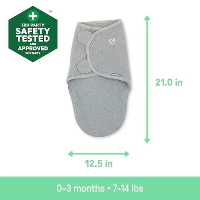 SwaddleMe by Ingenuity Muslin Swaddle, 100% Cotton, 1 TOG, Size 0-3 Months, 7-14 Pounds - Cream by SwaddleMe - Image 4