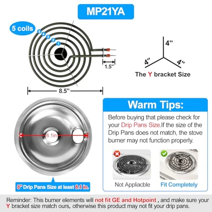 S-Union Upgraded MP21YA 8" Electric Stove Burners Replacement for Kenmore Maytag Norge Whirlpool Stove Element,Fit MP22YA Electric Range Burner Element Replacement Stove Coil Top Burner (2 Pack) by S-Union - Image 3