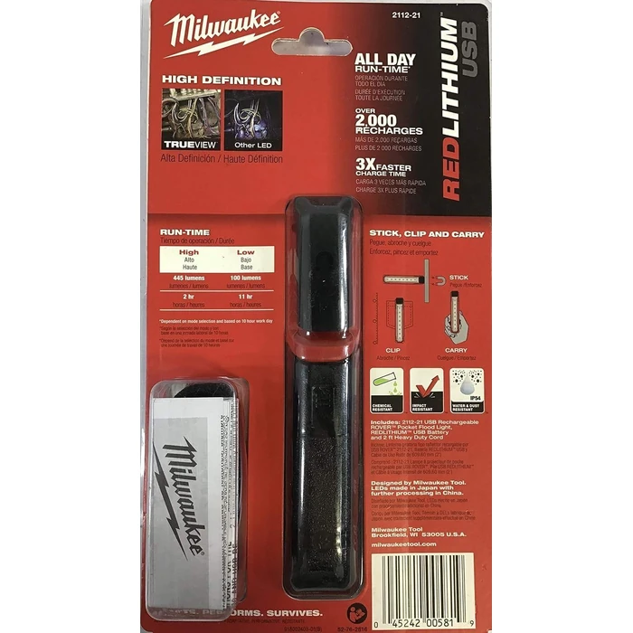 Milwaukee 2112-21 445-Lumen LED Rover Rechargeable Pocket Flood Light - Red by Milwaukee - Image 2