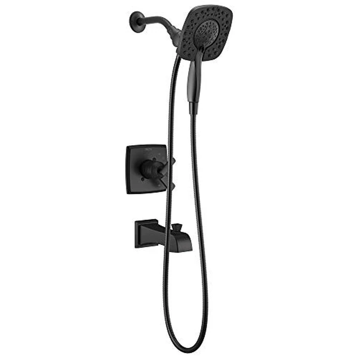 Delta Faucet Ashlyn 17 Series Dual-Function Tub and Shower Trim Kit with 2-Spray Touch-Clean In2ition 2-in-1 Hand Held Shower Head with Hose, Matte Black T17464-BL-I (Valve Not Included) by DELTA - Used - Like New condition