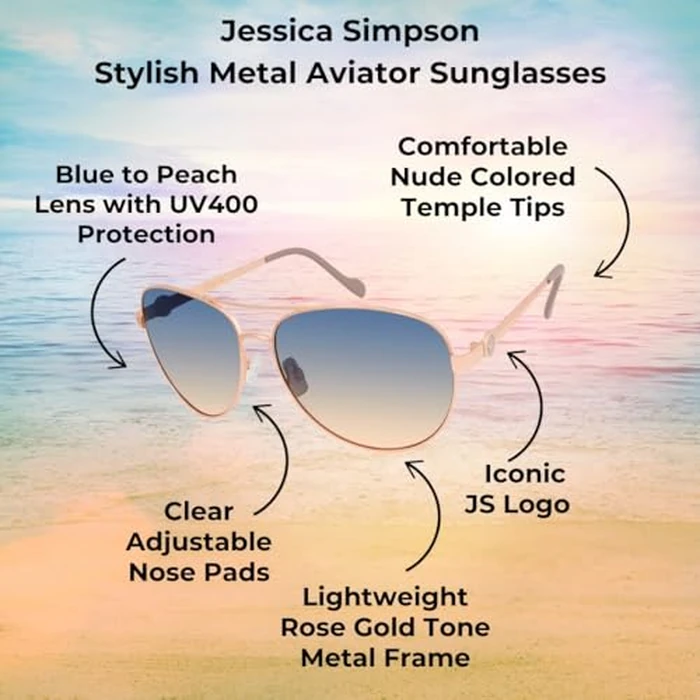 Jessica Simpson J5596 Stylish Women's Metal Aviator Pilot Sunglasses with 100% Uv Protection. Glam Gifts for Her, 60 Mm, Rose Gold, 60 mm by Jessica Simpson - Image 5