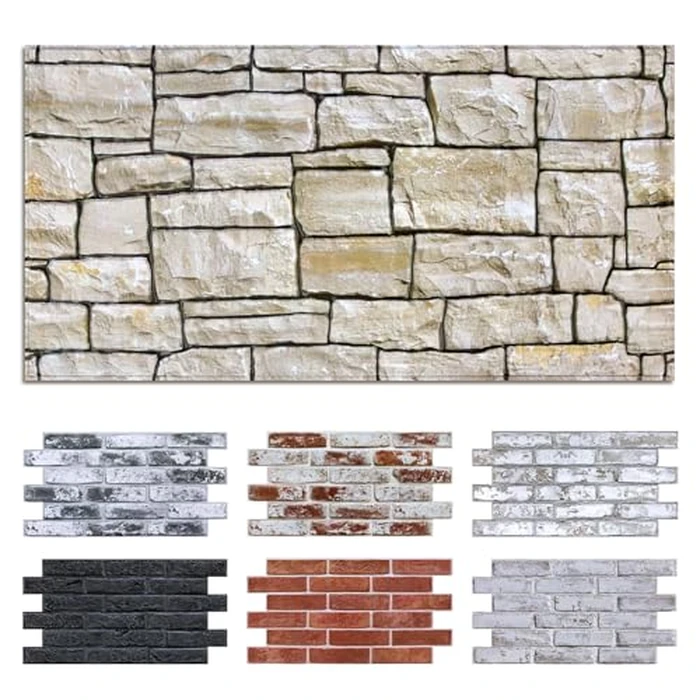 Commomy 12 pcs Faux Stone 3D Wall Panels Peel and Stick - 22.8" x 11.8" Thin & UrltraLight Stone Textured Wall Panel for Interior Tile Kitchen, Bedroom,Living Room,TV Background,RV by Commomy - Image 1