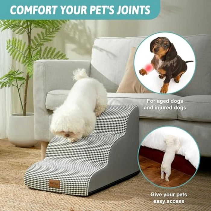 COZY KISS Dog Stairs for Small Dogs 15.7" H, Pet Step with Leakproof Cover, High Density Foam Cat Ramp for Couch, Sofa or Chair, Lightweight, Durable, Comfort, 15.7x22.4x15.7 inch, 3 Step, White Black by COZY KISS - Image 3