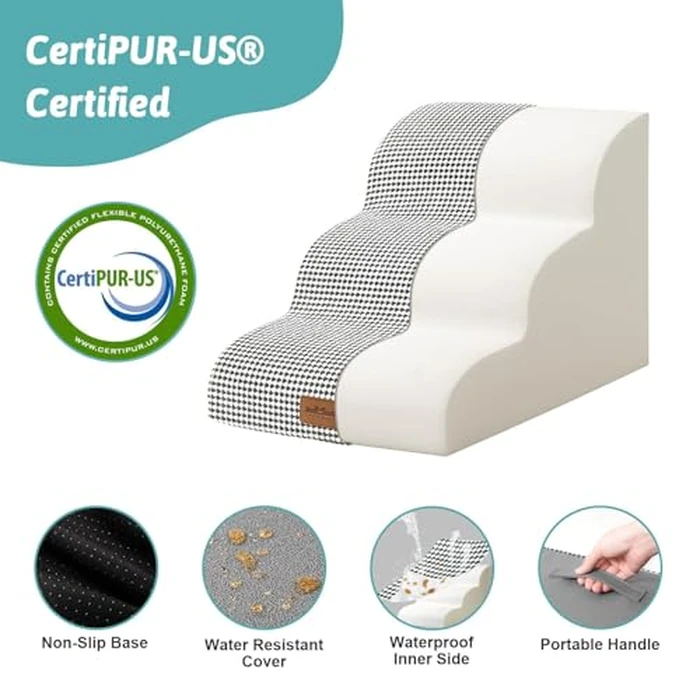 COZY KISS Dog Stairs for Small Dogs 15.7" H, Pet Step with Leakproof Cover, High Density Foam Cat Ramp for Couch, Sofa or Chair, Lightweight, Durable, Comfort, 15.7x22.4x15.7 inch, 3 Step, White Black by COZY KISS - Image 5