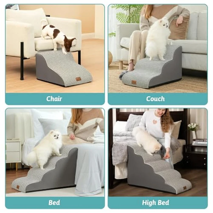 COZY KISS Dog Stairs for Small Dogs 15.7" H, Pet Step with Leakproof Cover, High Density Foam Cat Ramp for Couch, Sofa or Chair, Lightweight, Durable, Comfort, 15.7x22.4x15.7 inch, 3 Step, White Black by COZY KISS - Image 7