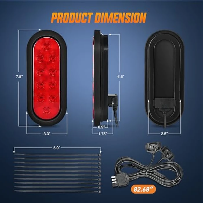 Nilight Hitch Cargo Carrier Oval Light Kit 2PCS 6Inch Red w/Flush Mount Grommet Bracket Harness Waterproof Stop Turn Signal Tail Lights for Luggage Bike Rack Truck Trailer by Nilight - Image 3
