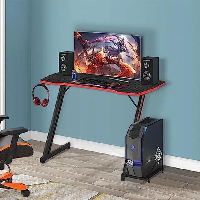 BestOffice 39" Gmaing Desk Computer Gaming Desk Z Shaped Gaming Workstation Ergonomic Gaming Table with Headphone Hook for Game Players (Red) by BestOffice - Image 7