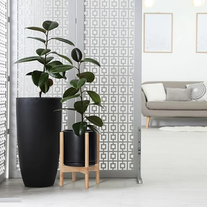 D'vine Dev Ceramic Planter with Natural Stand - 10 Inch Modern Round Flower Pot with Wood Planter Holder, Black, 55-B-K-2 by D'vine Dev - Image 3