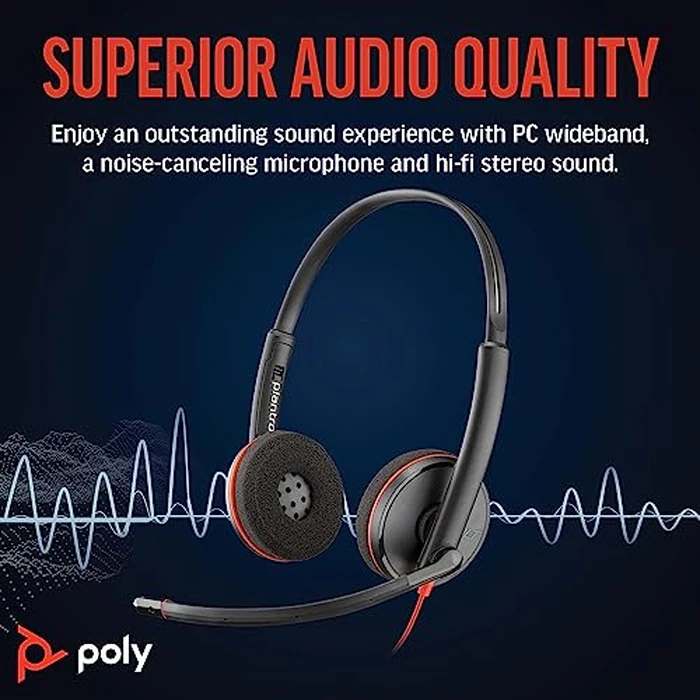 Poly Blackwire 3220 Wired Corded USB Headphones (Plantronics) - Noise-Canceling Mic - Stereo Design - Connect to PCMac via USB-C or USB-A - Works wTeams, Zoom - Amazon Exclusive by POLY - Image 2