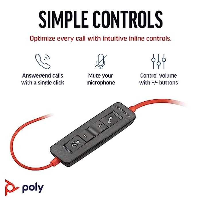 Poly Blackwire 3220 Wired Corded USB Headphones (Plantronics) - Noise-Canceling Mic - Stereo Design - Connect to PCMac via USB-C or USB-A - Works wTeams, Zoom - Amazon Exclusive by POLY - Image 3