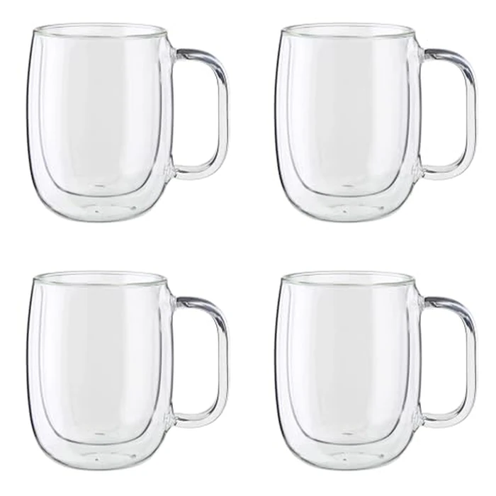 ZWILLING Sorrento Plus 4-pc Double-Wall Glass, Insulated Coffee Mug, 12-oz, 355ml, Clear by ZWILLING J.A. Henckels - Used - Like New condition - US$44.69