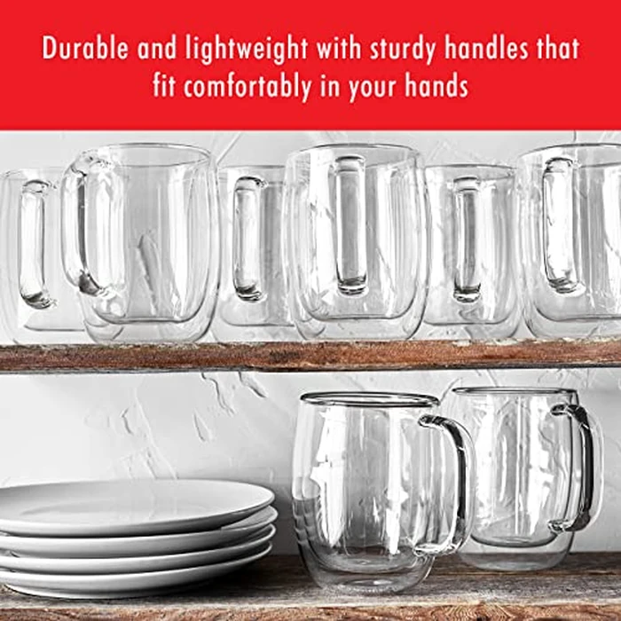ZWILLING Sorrento Plus 4-pc Double-Wall Glass, Insulated Coffee Mug, 12-oz, 355ml, Clear by ZWILLING J.A. Henckels - Image 3