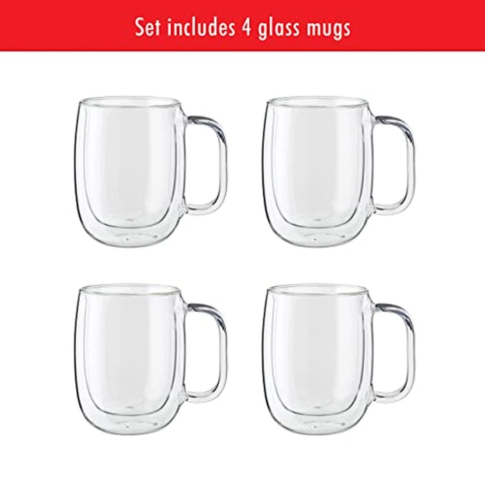ZWILLING Sorrento Plus 4-pc Double-Wall Glass, Insulated Coffee Mug, 12-oz, 355ml, Clear by ZWILLING J.A. Henckels - Image 7