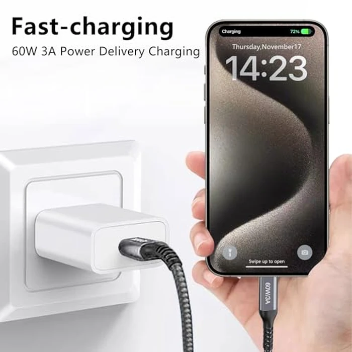 USB-C to USB-C Cable (15FT 2PACK 60W) Long Cable,Fast Charging Cord for iPhone 15 Pro,Samsung Galaxy S23/S22/Z Fold 3,Note 20 Ultra/10 Lite,Google Pixel 6 Pro,OnePlus 9 Pro,Sony Xperia 5,Dual Type-C by Grtoeud - Image 3