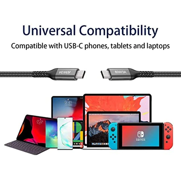 USB-C to USB-C Cable (15FT 2PACK 60W) Long Cable,Fast Charging Cord for iPhone 15 Pro,Samsung Galaxy S23/S22/Z Fold 3,Note 20 Ultra/10 Lite,Google Pixel 6 Pro,OnePlus 9 Pro,Sony Xperia 5,Dual Type-C by Grtoeud - Image 7