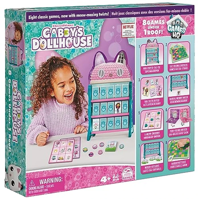 Gabby’s Dollhouse, Games HQ Checkers Tic Tac Toe Memory Match Go Fish Bingo Cards Board Games Toy Gift Netflix Party Supplies, for Kids Ages 4 and up by Spin Master Games - Used - Like New condition - US$9.97