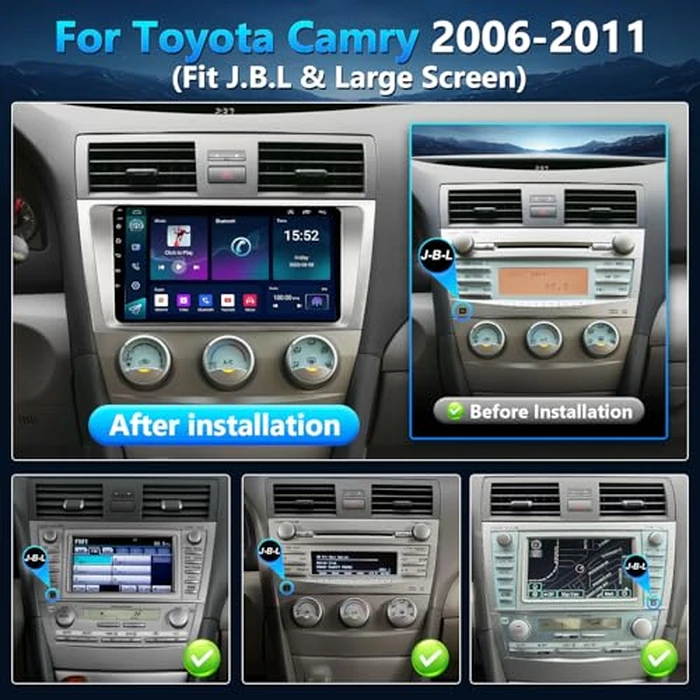 XGU 4G+64G Android Car Play Stereo for Toyota Camry 2006 to 2011 Radio Apple CarPlay Android Auto, 9" Touch Screen for Camry GPS Navi 5G WiFi FM RDS DSP HiFi Mirrorlink Camera SWC (Fit J.B.L) by XGU - Image 1
