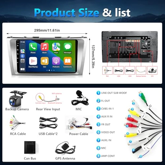 XGU 4G+64G Android Car Play Stereo for Toyota Camry 2006 to 2011 Radio Apple CarPlay Android Auto, 9" Touch Screen for Camry GPS Navi 5G WiFi FM RDS DSP HiFi Mirrorlink Camera SWC (Fit J.B.L) by XGU - Image 6