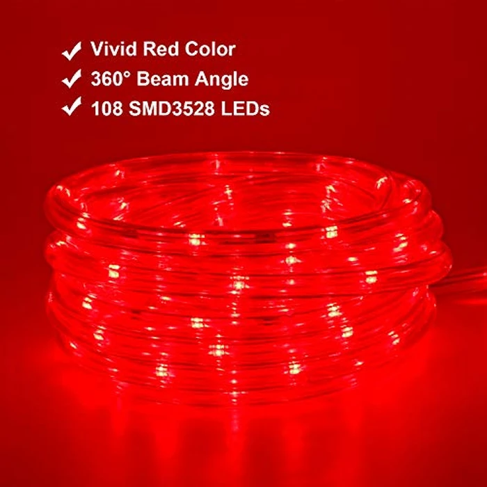 Areful Red LED Lights, 16ft Rope Lights, Flexible and Connectable Strip Lighting, Waterproof for Indoor Outdoor Use, 360 Beam Angle, High Brightness for Home Christmas Thanksgiving Halloween by Areful - Image 2