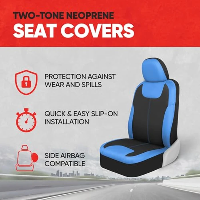 Motor Trend Blue/Black Waterproof Seat Covers for Front Seats - Premium Neoprene Blue Seat Covers, Car Seat Protectors with Removable Headrest, Interior Covers for Auto Truck Van SUV Seat Protection by Motor Trend - Image 2