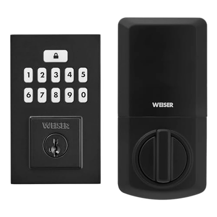 Weiser SmartCode Keypad Electronic Deadbolt - Matte Black Keyless Entry Lock, Back-Lit Touchpad, 50 User Codes + Master Code, SmartKey Re-Key, ANSI/BHMA Grade 2 - Fits 1-3/8″-1-3/4″ Doors by Weiser - Used - Like New condition