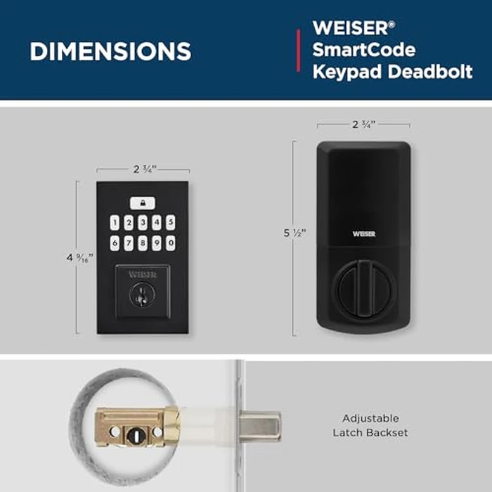 Weiser SmartCode Keypad Electronic Deadbolt - Matte Black Keyless Entry Lock, Back-Lit Touchpad, 50 User Codes + Master Code, SmartKey Re-Key, ANSI/BHMA Grade 2 - Fits 1-3/8″-1-3/4″ Doors by Weiser - Image 6