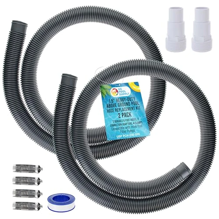 U.S. Pool Supply 1.5" Heavy-Duty Above Ground Pool Hose Replacement Kit - 2 Silver 6 Foot Hoses, 2 Connection Adapters, 4 Clamps - Compatible with Intex Filter Pumps by U.S. Pool Supply - Used - Like New condition - US$39.89