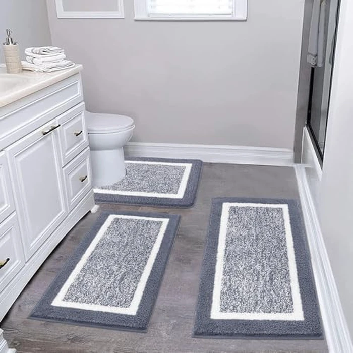 Pauwer Bathroom Rugs Sets 3 Piece Bathroom Shower Rugs with U-Shaped Contour Toilet Mat Absorbent Microfiber Plush Bath Mats Non Slip Bath Rugs Machine Washable Shaggy Bath Floor Mats by Pauwer - Image 1