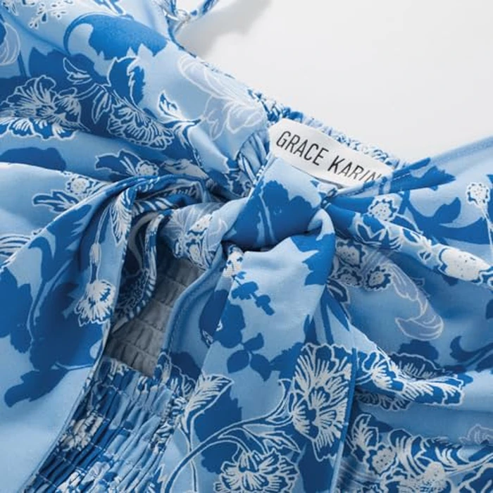 GRACE KARIN Womens Summer Floral Maxi Dresses 2026 Long Flowy Boho Dress Beach Vacation Sundresses Casual Clothes with Pocket Blue White Vine L by GRACE KARIN - Image 2