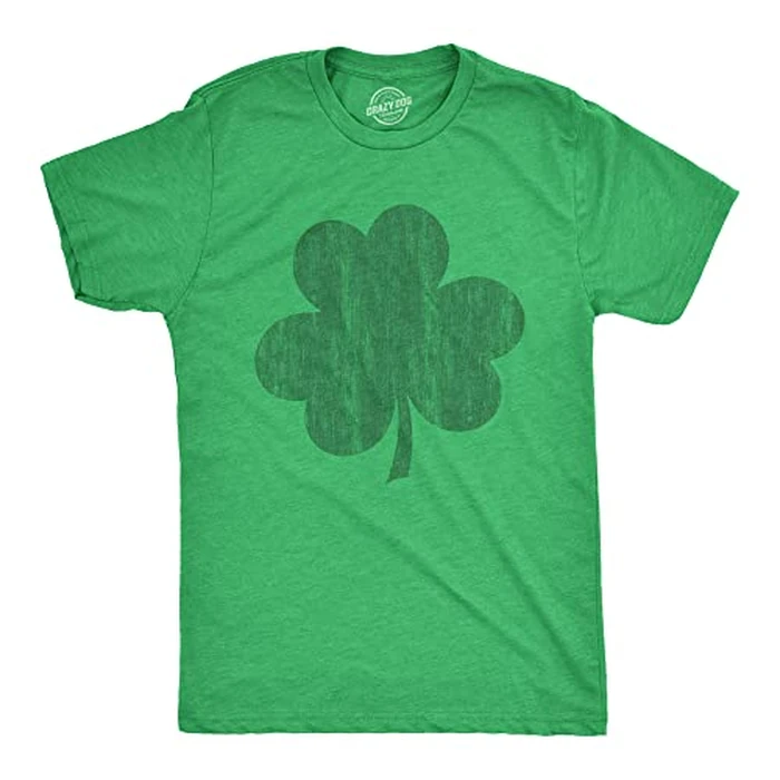 Mens Distressed Clover T Shirt Cool St Patricks Day Vintage Shamrock Awesome Graphic Tee Funny T Shirts Saint Patrick's Day Apparel for Men Cool Vintage Green - M by Crazy Dog T-Shirts - Image 1