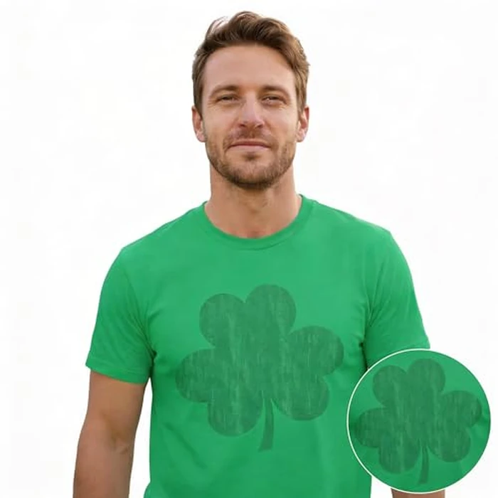 Mens Distressed Clover T Shirt Cool St Patricks Day Vintage Shamrock Awesome Graphic Tee Funny T Shirts Saint Patrick's Day Apparel for Men Cool Vintage Green - M by Crazy Dog T-Shirts - Image 4