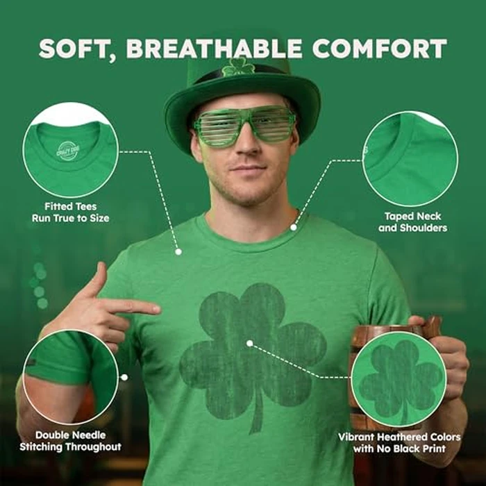 Mens Distressed Clover T Shirt Cool St Patricks Day Vintage Shamrock Awesome Graphic Tee Funny T Shirts Saint Patrick's Day Apparel for Men Cool Vintage Green - M by Crazy Dog T-Shirts - Image 5