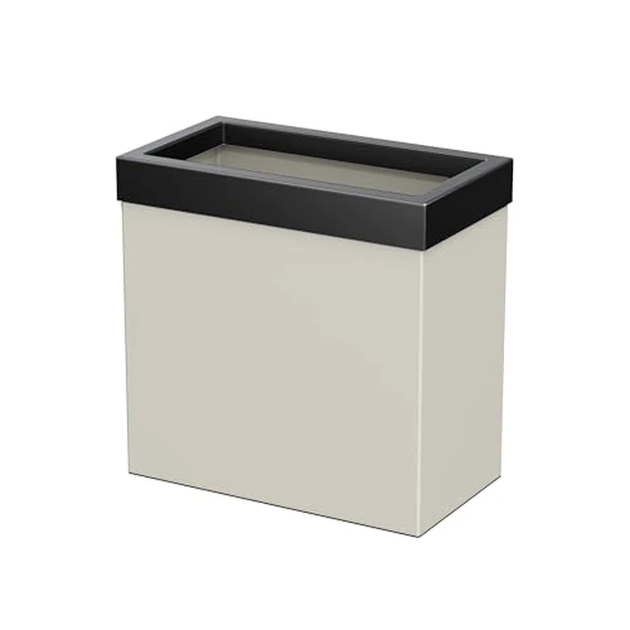 Gatco Modern Rectangle Wastebasket, Matte Pearl and Matte Black Combo - Stainless Steel Trash Can with Removable Lid, Leakproof, 3 Gallon Capacity for Bathroom, Bedroom, Kitchen, or Office by Gatco - Used - Acceptable condition - US$47.91