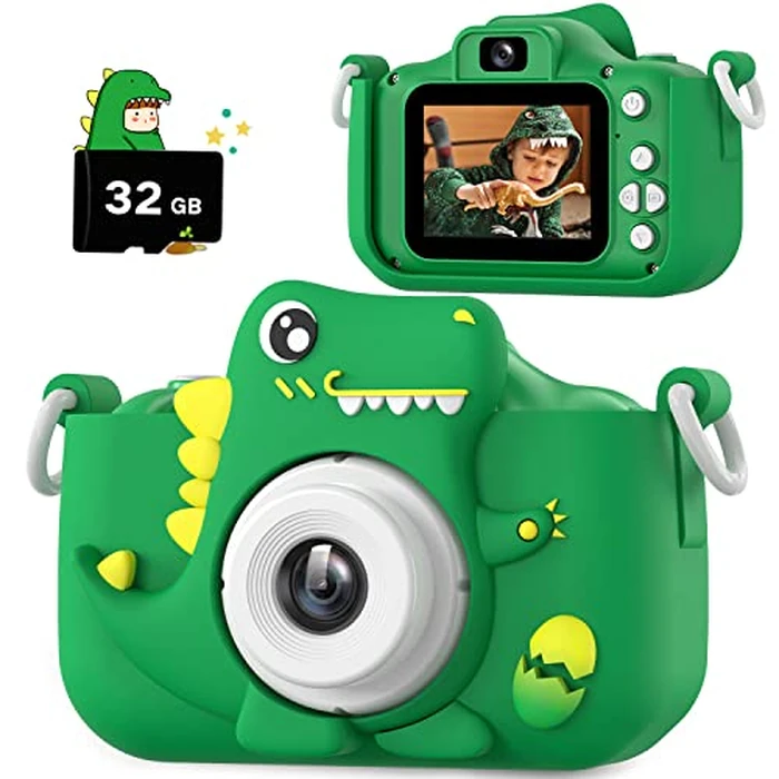 Upgrade Dinosaur Kids Camera, Christmas Birthday Gifts for Girls Boys 3-12, 1080P HD Selfie Digital Video Camera for Toddlers, Cute Portable Little Girls Boys Gifts Toys for 3 4 5 6 7 8 9 Years Old by HOOMOON - Image 1
