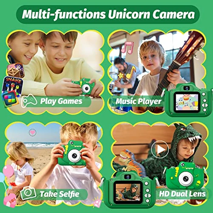 Upgrade Dinosaur Kids Camera, Christmas Birthday Gifts for Girls Boys 3-12, 1080P HD Selfie Digital Video Camera for Toddlers, Cute Portable Little Girls Boys Gifts Toys for 3 4 5 6 7 8 9 Years Old by HOOMOON - Image 2